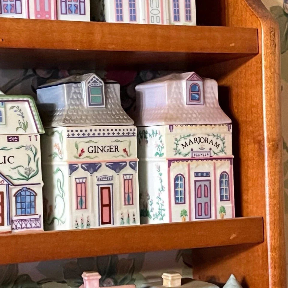 VINTAGE 1989 LENOX Spice Village Complete Set 24 Jar & Rack Porcelain Wood MINTY