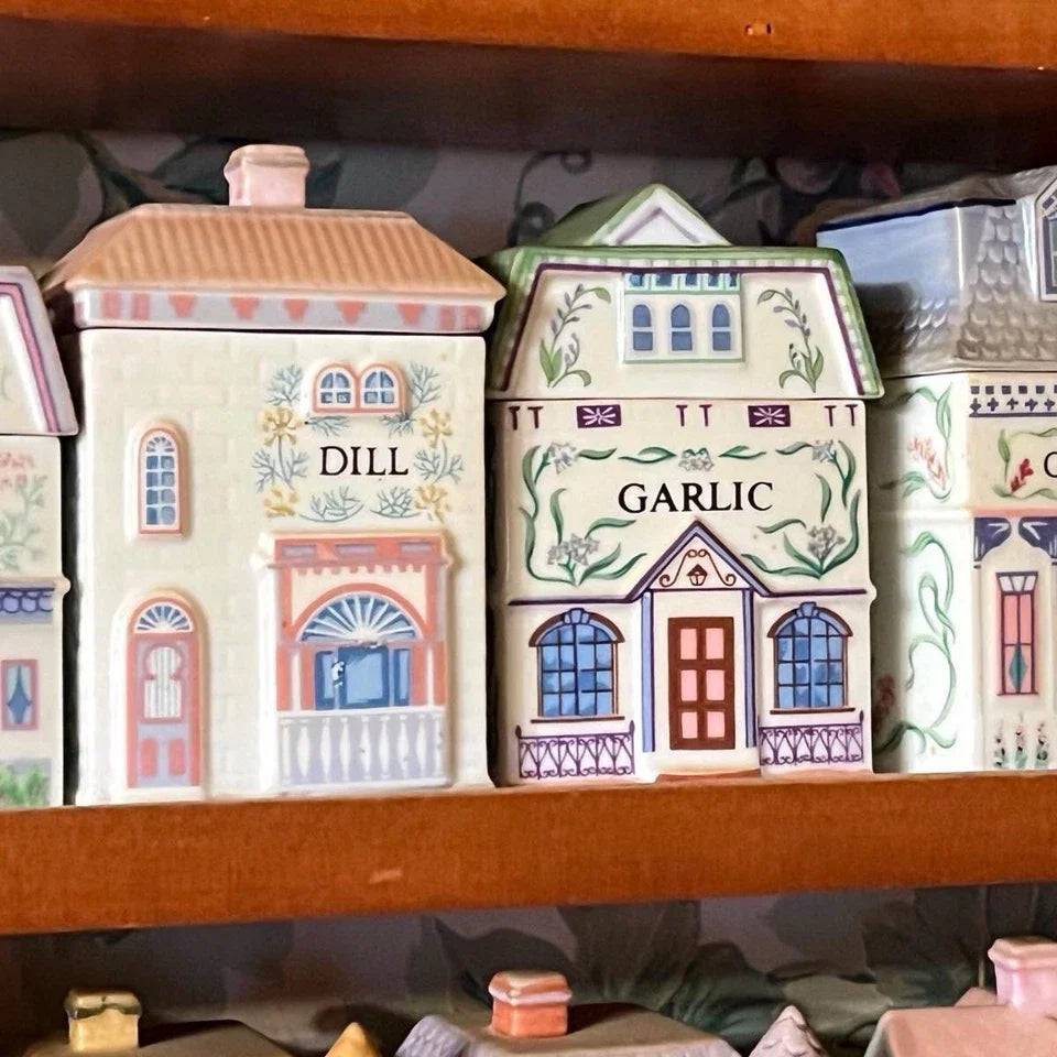 VINTAGE 1989 LENOX Spice Village Complete Set 24 Jar & Rack Porcelain Wood MINTY