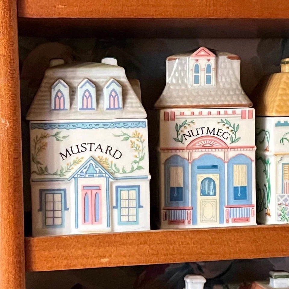 VINTAGE 1989 LENOX Spice Village Complete Set 24 Jar & Rack Porcelain Wood MINTY