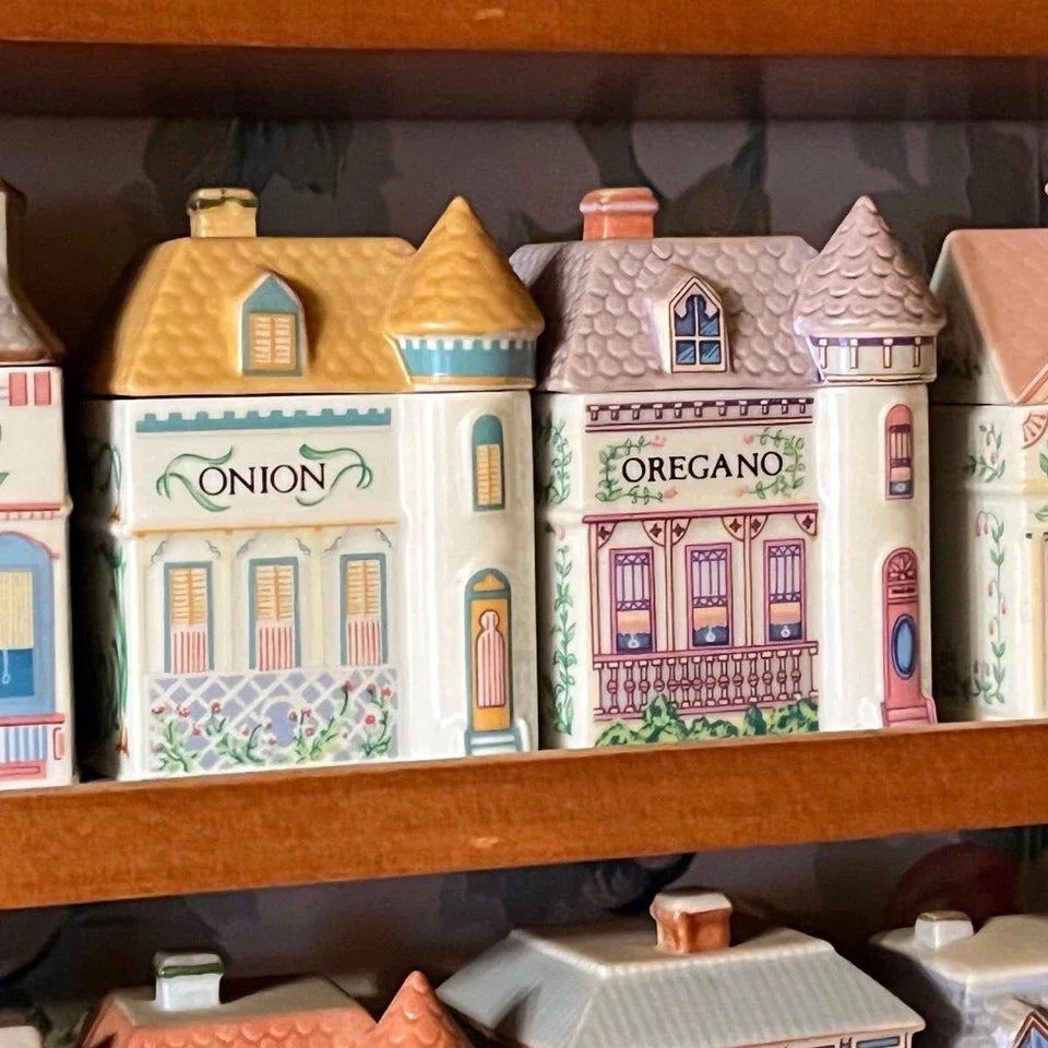 VINTAGE 1989 LENOX Spice Village Complete Set 24 Jar & Rack Porcelain Wood MINTY