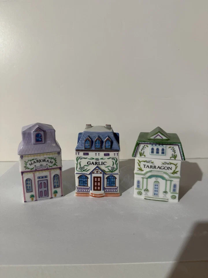 Vintage 1989 Lenox Spice Village Spice Jar Complete Set Of 24 Houses With Rack