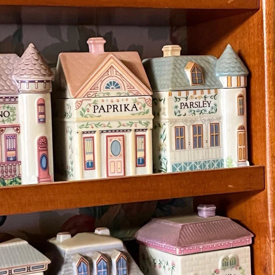 VINTAGE 1989 LENOX Spice Village Complete Set 24 Jar & Rack Porcelain Wood MINTY